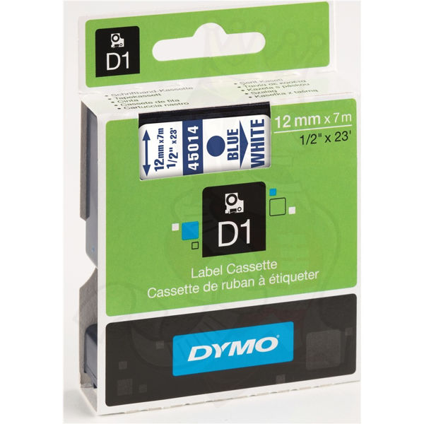 Picture of DYMO D1 LABEL CASSETTE ORIGINAL 45014 12MM BLUE ON WHITE